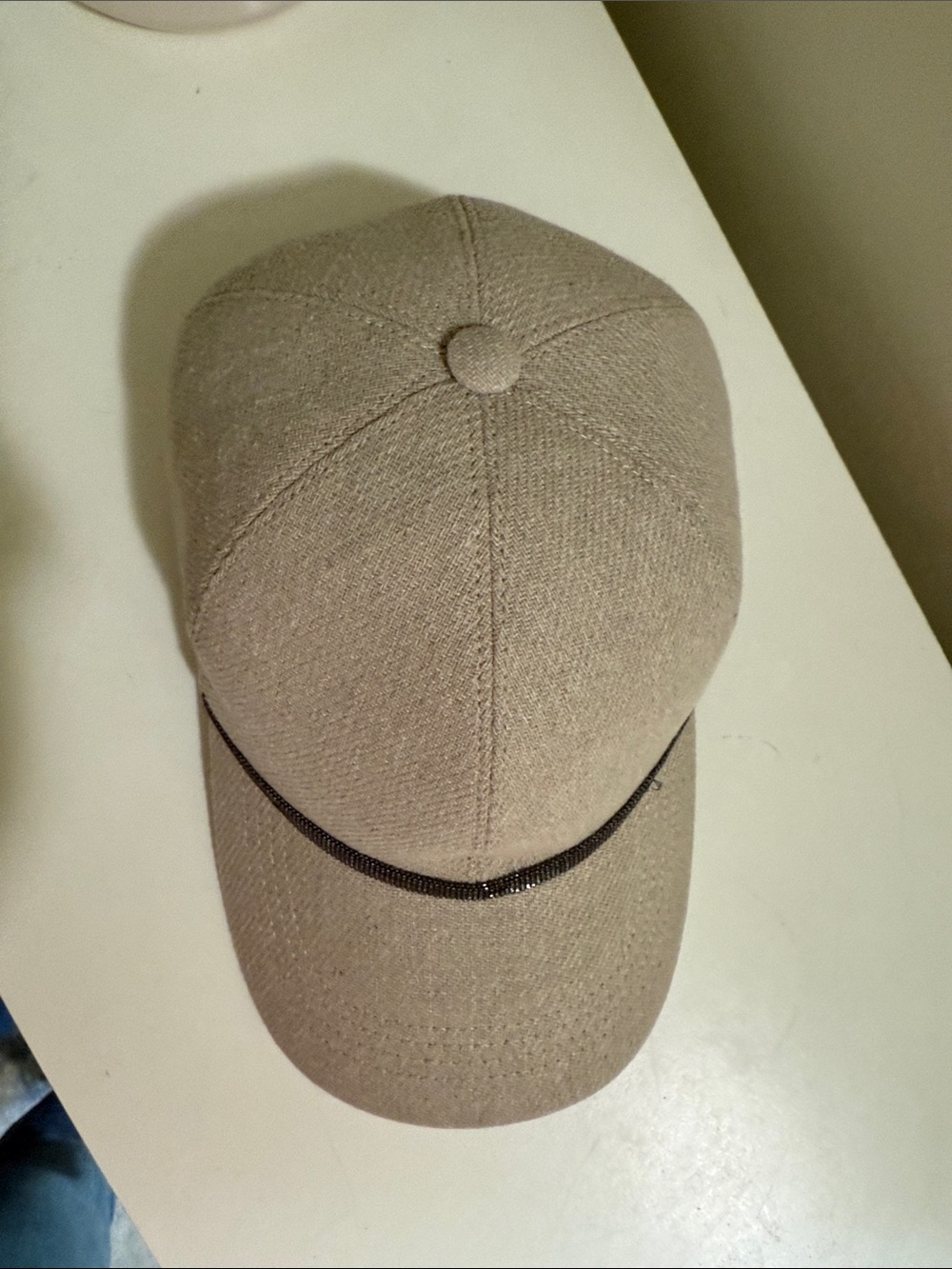 Brunello Cucinelli Taupe Baseball Cap with Black Monili - Picture 2 of 11